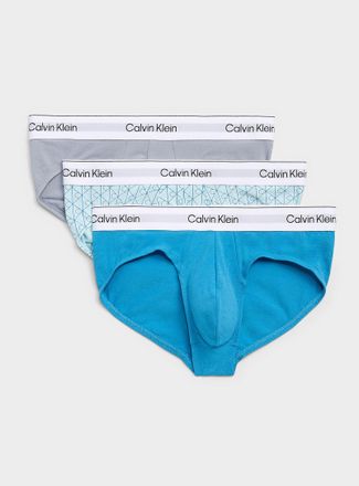 Calvin Klein Mens Grey/pattern/blue stretch briefs Icon Cotton Stretch 3-pack