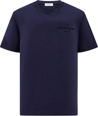 Ferragamo Tops, Heren, Blauw, XL, Katoen, T-shirt