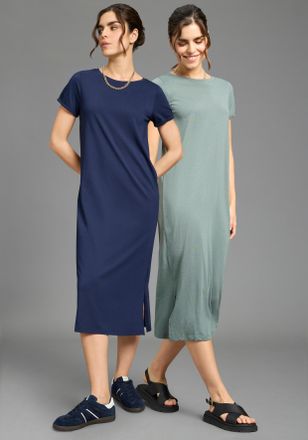 Flashlights Shirtkleid FLASHLIGHTS, Damen, Gr. 32/34, N-Gr, blau, gr&uuml;n, Single Jersey, Obermaterial: 50% Baumwolle, 50% Modal, unifarben, bequem wadenlang, Rundha