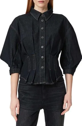 AllSaints Nancy Cotton Blend Stretch Denim Shirt in Rinse Wash Indigo at Nordstrom, Size 10