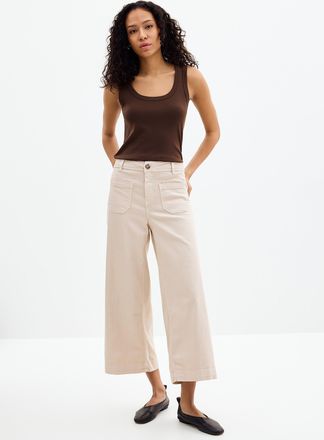 Contemporaine Womens Patch pockets stretch denim pant Fit: Wide leg, high rise