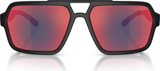 Prada 59mm Pilot Sunglasses in Black/dark Grey Blue/red at Nordstrom