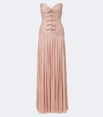 Costarellos Ruched Lurex georgette gown