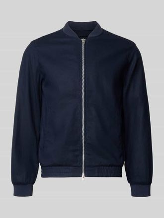 Jack & Jones Jacke aus Baumwoll-Leinen-Mix mit Zweiwege-Rei&szlig;verschluss in Marine Melange, Gr&ouml;&szlig;e XXL