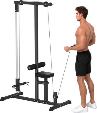 HOMCOM Homcom - M&aacute;quina De Musculaci&oacute;n Estaci&oacute;n De Entrenamiento Con Polea Y Asiento Regulable Para Fitness Entrenamiento En Gimnasio Hogar Oficina 107x120x1