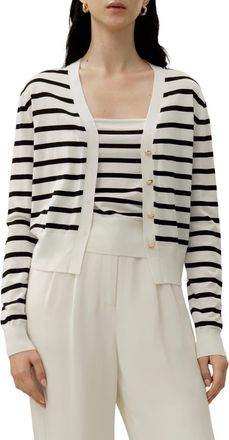 LilySilk Silk-Cotton Striped Knit Cardigan Set in Black&white Stripes at Nordstrom, Size X-Large