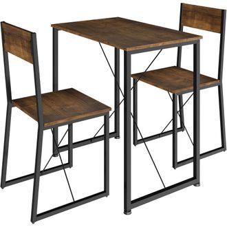 TecTake Juego de comedor industrial de 3 piezas, mesa y 2 sillas madera oscura