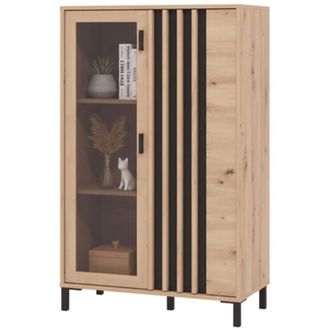 Dmora Vetrina Grimani, Mobile Espositore 2 Ripiani, Apertura Battente, 2 Ante, 80x40x128.5h cm Marrone Rovere Nodi