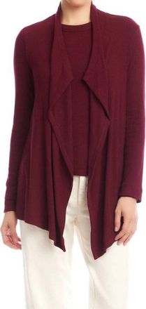 Karen Kane Long Sleeve Ribbed Drape Front Cardigan - Petite In Wine