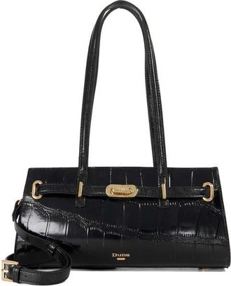 Dune London Depend Croc Embossed Leather Shoulder Bag in Black at Nordstrom