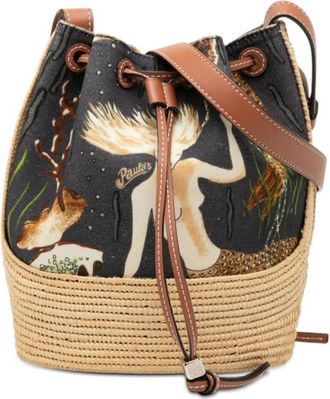 Loewe Pre-owned Loewe Paulas Ibiza Small Canvas Mermaid Print Balloon Drawstring Bucket Bag 062007