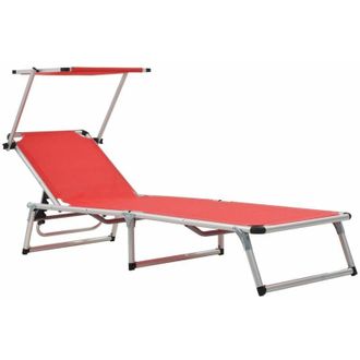 vidaXL vidaXL Folding Sun Lounger with Roof Aluminium and Textilene Red