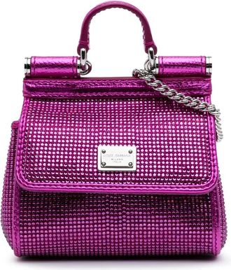 Dolce & Gabbana Borsa a tracolla Sicily mini in raso con cristalli 2000-2024 - Viola