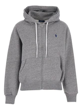 Polo Ralph Lauren Felpa con logo ricamato, zip e cappuccio - Grigio
