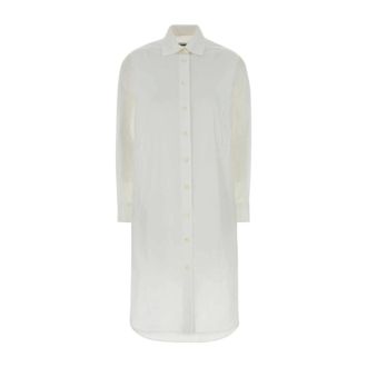 Jil Sander Shirt Dresses, female, White, Size: XL Cotton Poplin Shirt Dress with Multi-Layered Collar