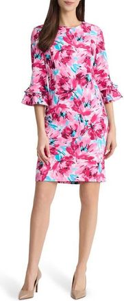 Kasper Flutter Sleeve Floral Sheath Dress in Lily White Multi at Nordstrom, Size 10
