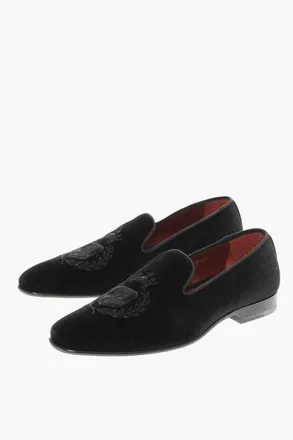 Corneliani Mocassini in Velour EMBLEM con Logo Ricamato Corneliani