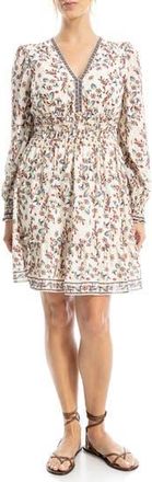Max Studio Long Sleeve Smocked Georgette Minidress in Cream/floral at Nordstrom Rack, Size X-Small