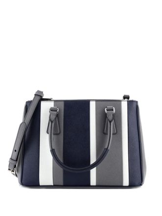 Prada Double Zip Lux Striped Saffiano Leather Small tote bag - Blu