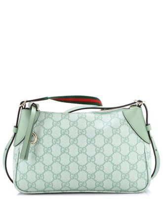 Gucci Green Gg Coated Canvas & Leather Emblem Shoulder Bag Small (Authentic Pre-Loved)