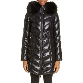 Moncler Fulmarre Quilted Down Coat with Faux Fur Trim in Black at Nordstrom, Size 5