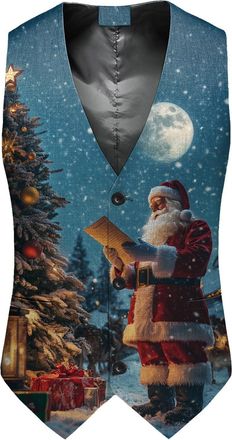 Generic Christmas Waistcoat Mens Vest Festival Christmas Snowflake Suit Vest Fun Waistcoat Christmas Happy Santa Xmas Waistcoats with Pockets V Neck Sleeveles
