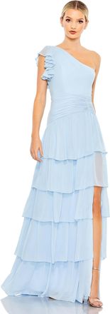 Mac Duggal Ruffle Tiered One Flutter Sleeve Gown