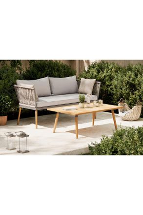 ambia GARDEN Gartenset, Grau, Schwarz, Akaziefarben, Holz, Metall, Textil, Akazie, massiv, 110x161.7x40 cm, FSC 100%, Gartenm&ouml;bel, Gartengarnituren, Gartenm&ouml;bel-Se