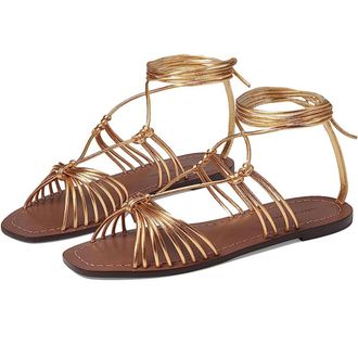 Loeffler Randall Romy Flat Sandals Womens Gold Leather Square Toe HTAT1634