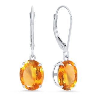 MAX + STONE 14K White Gold 8X10mm Oval Gemstone Dangle Earrings