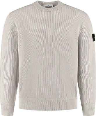 Stone Island Compass Patch Rib Knit Sweater - Heren - Truien - Beige - Maat: S Katoen