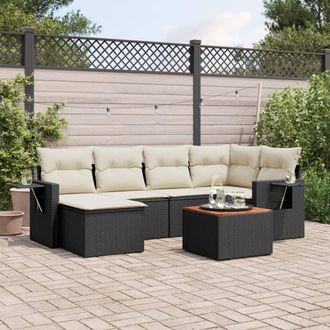vidaXL Vidaxl - Set De Comedor De Jard&iacute;n 7 Pzas Y Cojines Rat&aacute;n Sint&eacute;tico Negro