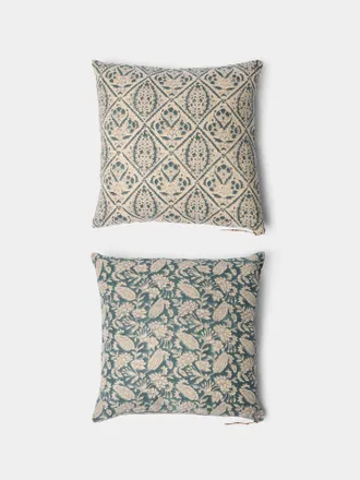 Chamois Block-Printed Linen Cushions - 19.5in/50cm (Set of 2)