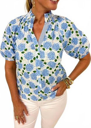 THML Clothing Puff Sleeve Hydrangea Top In White