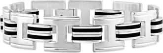 Pompeii3 Mens Steel And Black Striped Two Tone 15mm Wide Link Flexible 8 Bracelet