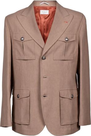 Brunello Cucinelli Tobacco Linen Safari Jacket, Size X-Large