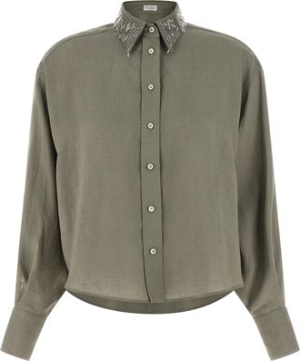 Brunello Cucinelli Womens Sequin Collar Shirt