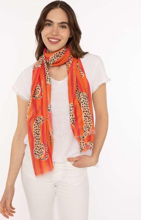 Zwillingsherz Schal ZWILLINGSHERZ Leopard, Damen, orange, Web, Kunstfaser, gemustert, mehrfarbig, Modet&uuml;cher Schal, Leoparden Muster, leichter Stoff