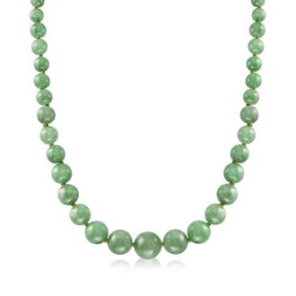 Ross-Simons 6-13mm Graduated Green Jade Bead Necklace With 14kt Yellow Gold