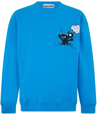 Moschino Sweater met print - Heren - Sweatshirts - Blauw - S - Katoen - Hoodies & sweatvesten