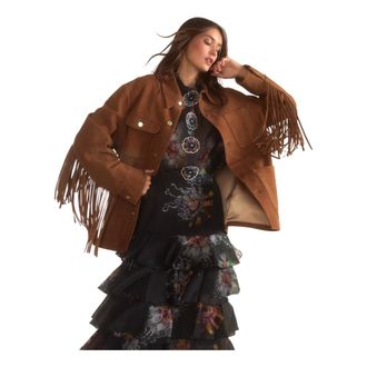 Cynthia Rowley Jassen, Dames, Bruin, XS, Westward Fringe Suede Jacket