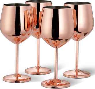 Oak & Steel 4-er Set bruchsichere Weingläser Steel Roségold Glossy aus Edelstahl, 500 ml
