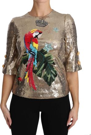 Dolce & Gabbana Blouse Top met Korte Mouwen en Ronde Hals - Dames - Blouses - Geel - 2XS - Polyester - Overhemden