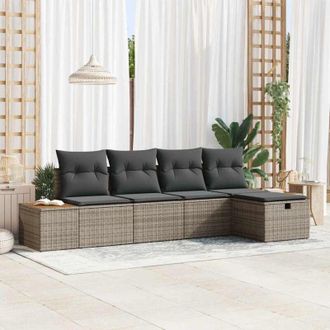 vidaXL Vidaxl - Conjunto De Sof&aacute; De Jard&iacute;n 5 Pcs Gris 55 X 62 X 69 Cm Polirat&aacute;n