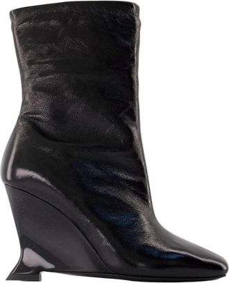 Balmain Wedge Enkellaarsjes - Dames - Sleehakken - Zwart - 37 1/2 EU - Leer - Schoenen