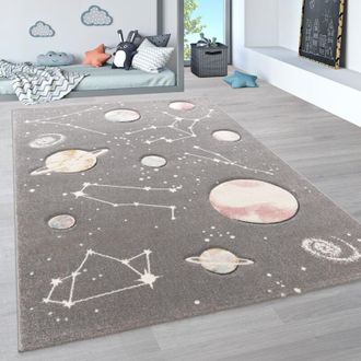 Paco Home Tappeto da gioco con stelle e pianeti per la cameretta dei bambini in grigio 140x200 cm - Paco Home