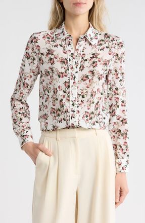 Alice & Olivia Willa Floral Placket Button-Up Shirt in Fleur Frills Off White at Nordstrom Rack, Size X-Small