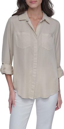 DKNY Tencel Lyocell Chambray Button-Up Shirt in Light City Khaki at Nordstrom Rack, Size X-Small