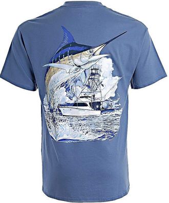 Guy Harvey Fireti Mens Marlin Boat T-Shirt X-Large Aqua Blue