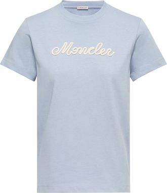 Moncler Moncler Logo Embroidery Cotton T-shirt, Women, Blue, Size: Xl